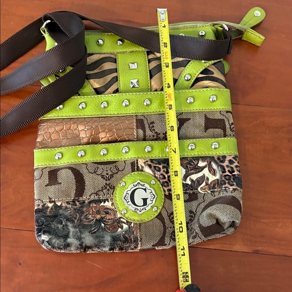 Guess Y2K Logo Crossbody Bag Green Studded Patchwork - Picture 7 of 7